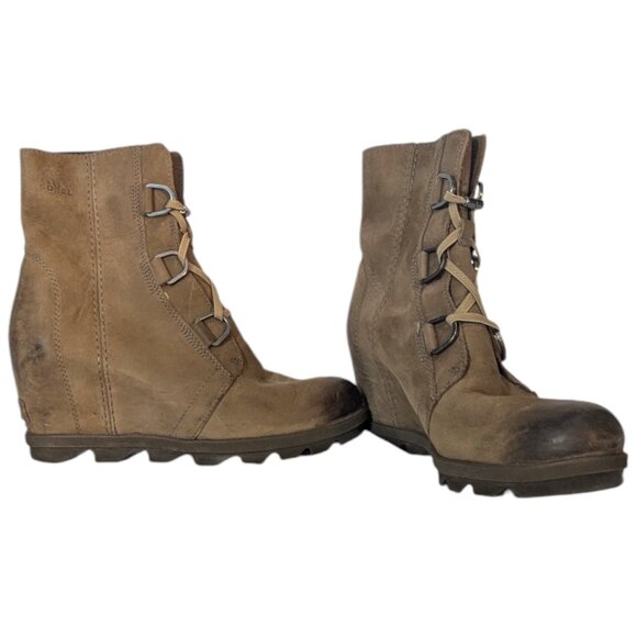 Sorel tan wedge high heel lace-up boot - Picture 2 of 12